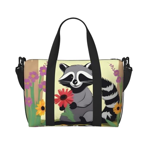 Phayah Waschbär Reisetasche mit Blumen Sporttasche Sporttasche Sporttasche Wochenendtasche Damen Schwarz Einheitsgröße, Schwarz , one size von PHAYAH