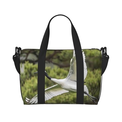 Phayah Weiße Kranich-Wochenendtasche für Damen, Reisetasche, Übernachtung, Wochenendtasche, Sport, Fitnessstudio, Tragetasche, Crossbody-Tasche Phayah Weiße Kranich-Wochenendtasche für Damen, Reisetasche, Übernachtung, Wochenendtasche, Sport, Fitnessstudio, Tragetasche, Crossbody-Tasche von PHAYAH