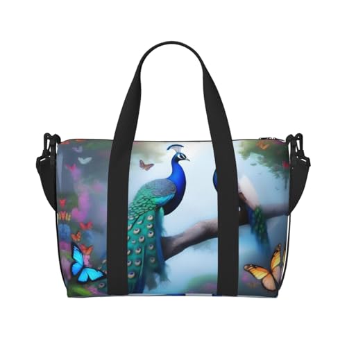 Phayah Zwei bunte Pfauen-Wochenendtaschen für Damen, Reisetasche, Übernachtung, Wochenendtasche, Sport, Fitnessstudio, Tragetasche, Crossbody-Tasche von PHAYAH