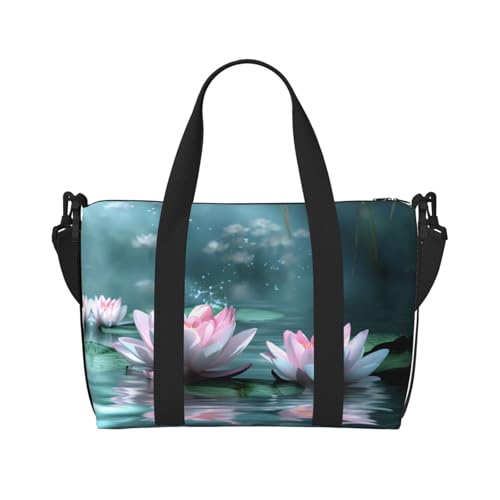 Phayah Zwei rosa Lotusblüten Weekender Taschen für Damen, Reisetasche, Übernachtung, Wochenendtasche, Sport, Fitnessstudio, Tragetasche, Crossbody-Tasche von PHAYAH