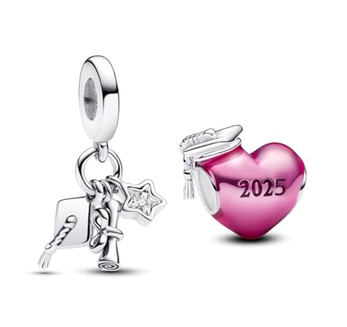 PHCLASY 2025 Abschluss Pink Herz and Sterne Charms-Anhänger Kompatibilität für Armband Schulabschluss Charm Women's von PHCLASY