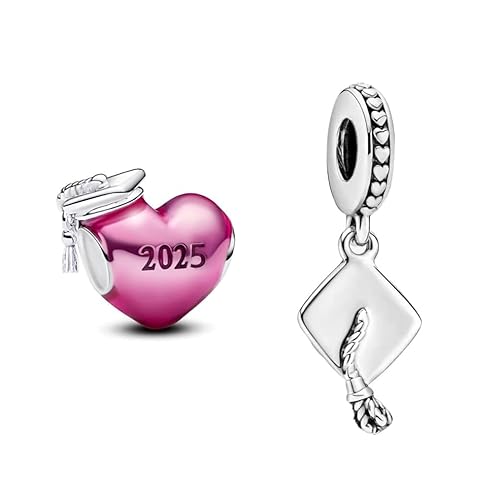PHCLASY 2025 Abschluss Pink Herz und Graduation Cap Charms-Anhänger Kompatibilität für Armband Schulabschluss Charm Women's von PHCLASY