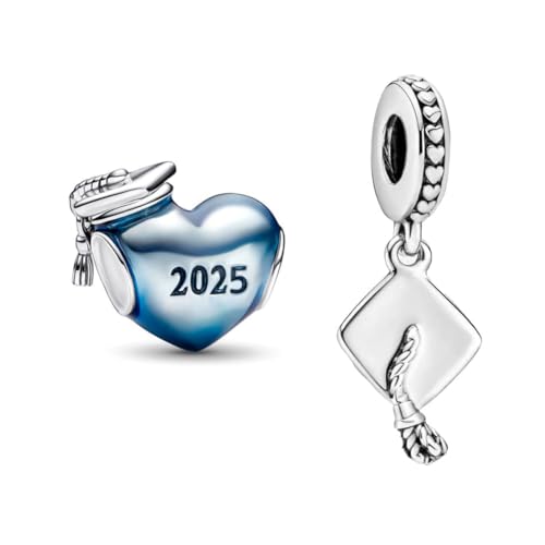 PHCLASY Abschluss Blue Heart and Graduation Cap Charms-Anhänger Kompatibilität für Armband Schulabschluss Charm Women's von PHCLASY