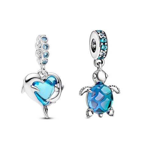 PHCLASY Blauer Delfin&Schildkröte Charms Marine Tier Bead Kompatibel Armbänder Halsketten und Europäische Schlange Kette Große Geschenke für Frauen Urlaub Urlaub/Geburtstag von PHCLASY
