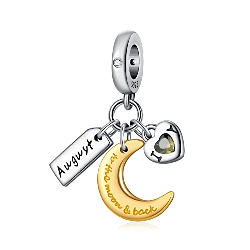 PHCLASY Charms Anhänger Mond Geburtsstein Bead Charms für Damen Geburtstag Charm Silber 925 Kompatibel mit Armbänder und Halskette,August von PHCLASY