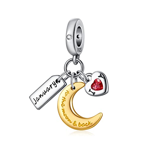 PHCLASY Charms Anhänger Mond Geburtsstein Bead Charms für Damen Geburtstag Charm Silber 925 Kompatibel mit Armbänder und Halskette,Januar von PHCLASY
