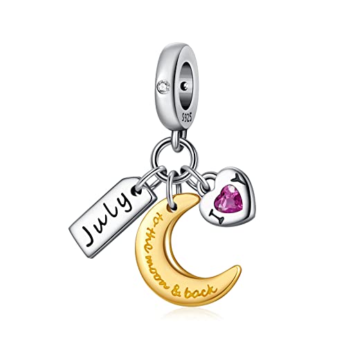 PHCLASY Charms Anhänger Mond Geburtsstein Bead Charms für Damen Geburtstag Charm Silber 925 Kompatibel mit Armbänder und Halskette,Juli von PHCLASY