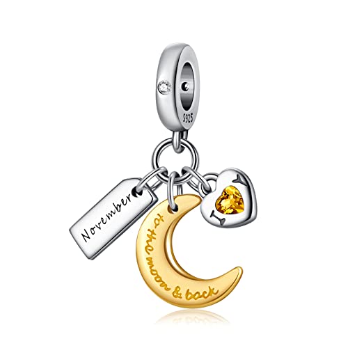 PHCLASY Charms Anhänger Mond Geburtsstein Bead Charms für Damen Geburtstag Charm Silber 925 Kompatibel mit Armbänder und Halskette,November von PHCLASY