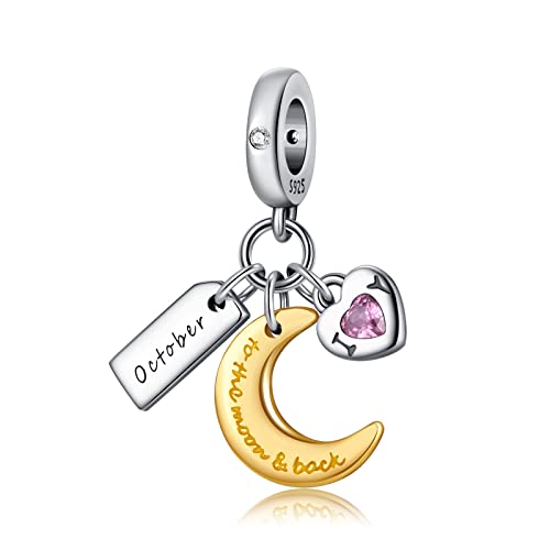 PHCLASY Charms Anhänger Mond Geburtsstein Bead Charms für Damen Geburtstag Charm Silber 925 Kompatibel mit Armbänder und Halskette,Oktober von PHCLASY