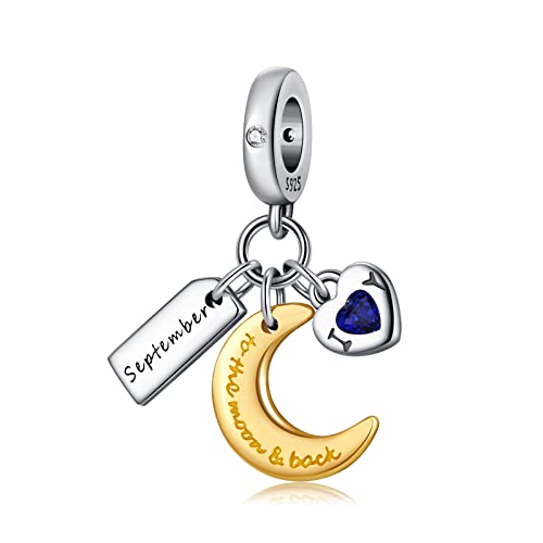 PHCLASY Charms Anhänger Mond Geburtsstein Bead Charms für Damen Geburtstag Charm Silber 925 Kompatibel mit Armbänder und Halskette,September von PHCLASY