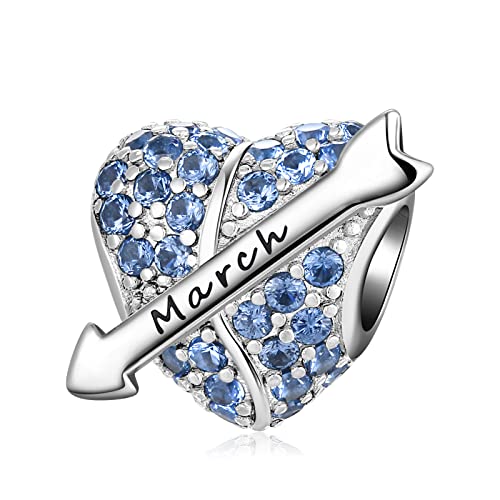 PHCLASY Charms Anhänger Pfeil Geburtsstein Bead Charms für Damen Geburtstag Charm Silber 925 Kompatibel mit Armbänder und Halskette,März von PHCLASY