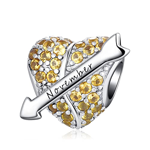 PHCLASY Charms Anhänger Pfeil Geburtsstein Bead Charms für Damen Geburtstag Charm Silber 925 Kompatibel mit Armbänder und Halskette,November von PHCLASY