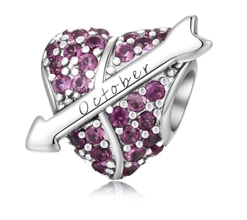 PHCLASY Charms Anhänger Pfeil Geburtsstein Bead Charms für Damen Geburtstag Charm Silber 925 Kompatibel mit Armbänder und Halskette,Oktober von PHCLASY