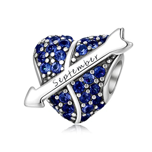 PHCLASY Charms Anhänger Pfeil Geburtsstein Bead Charms für Damen Geburtstag Charm Silber 925 Kompatibel mit Armbänder und Halskette,September von PHCLASY