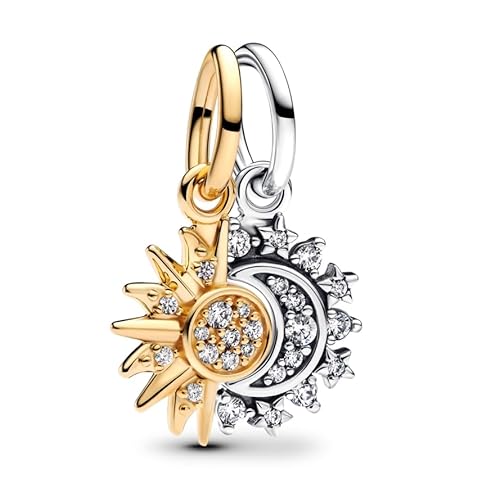 PHCLASY Glitzernde Sonne und Mond Charms-Anhänger Weihnachten Bead Charms 925 Sterling Silber Pendant für Europäische Armbänder und Halsketten für Damen von PHCLASY