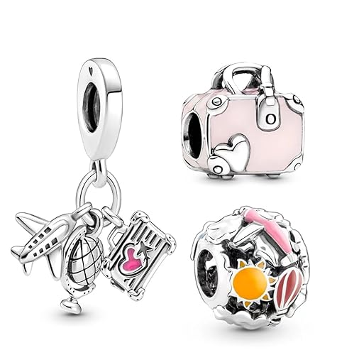 PHCLASY Rosa Reisetasche Charm-Anhänger 3-teiliges Set Bead Pendant Kompatibel für Armbändern für Damen Frauen von PHCLASY