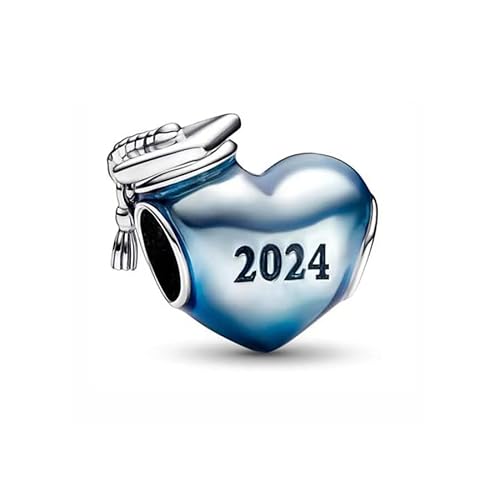 PHCLASY 2024 Schulabschluss-Mütze Charms Blaue Herz Anhänger für Armband Geschenke zur Happy Abschluss für Klassenkameraden von PHCLASY