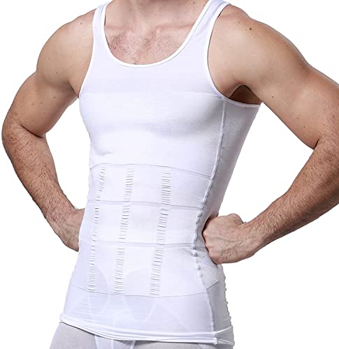 PHCOMRICH Mens Slimming Tank Top Body Shaper Compression Shirts for Men Slim Undershirts Abs Vest for Workout Abdomen, White, XXL von PHCOMRICH