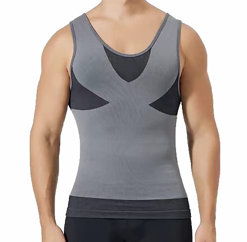 PHCOMRICH Schlankes Herren-Tanktop Shapewear Kompressionsshirts Schlankes Herren-Unterhemd Bauchmuskel-Tanktop (as3, Alpha, m, Regular, Regular, Black, M) von PHCOMRICH