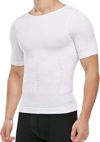 PHCOMRICH Men's Compression Shirt Undershirt Slimming Tank Top Workout Vest Abs Abdomen Slim Body Shaper (XL, weiß, von PHCOMRICH