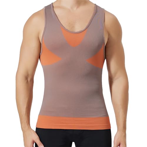 PHCOMRICH Schlankes Herren-Tanktop Shapewear Kompressionsshirts Schlankes Herren-Unterhemd Bauchmuskel-Tanktop(as3, Alpha, l, Regular, Regular, Caramel, L) von PHCOMRICH