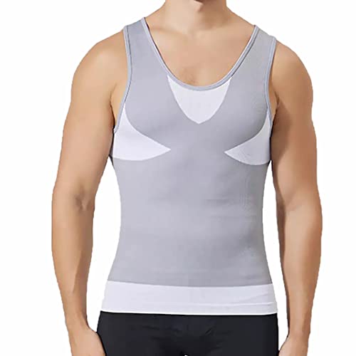 PHCOMRICH Schlankes Herren-Tanktop Shapewear Kompressionsshirts Schlankes Herren-Unterhemd Bauchmuskel-Tanktop(as3, Alpha, l, Regular, Regular, White, L) von PHCOMRICH