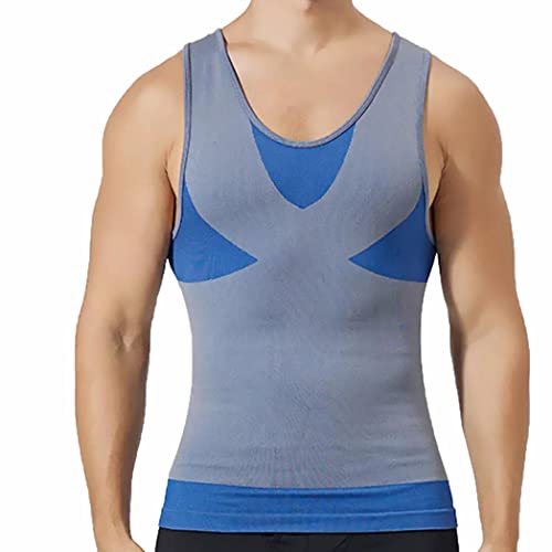 PHCOMRICH Schlankes Herren-Tanktop Shapewear Kompressionsshirts Schlankes Herren-Unterhemd Bauchmuskel-Tanktop (as3, Alpha, l, Regular, Regular, Blue, L) von PHCOMRICH