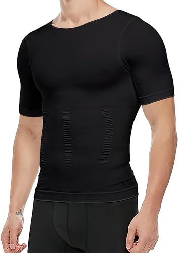 PHCOMRICH Slim fit t-Shirt Herren, Shapewear Kompression, T-Shirt, Slim für Herren, Abs T-Shirt, Workout Abs (L, Schwarz, L von PHCOMRICH