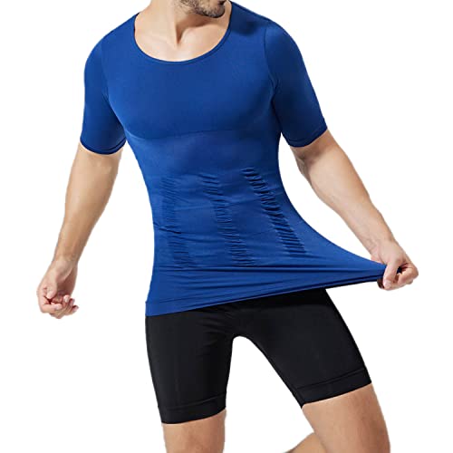 PHCOMRICH Slim fit t-Shirt Herren, Shapewear Kompression, T-Shirt, Slim für Herren, Abs T-Shirt, Workout Abs (L, blau, L von PHCOMRICH