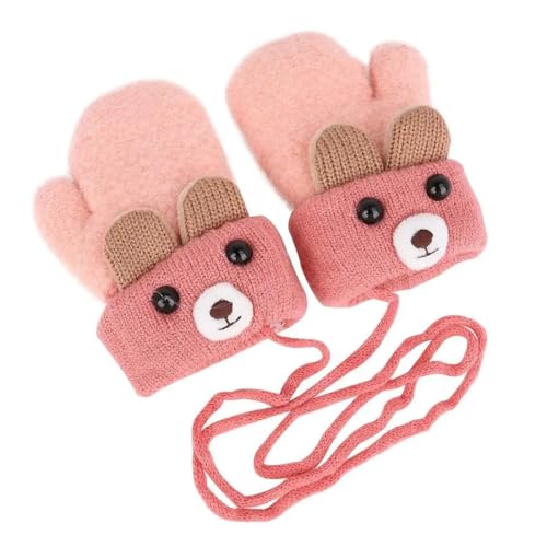 PHCOZY 1 Paar Baby Winter Handschuhe Fäustlinge für Baby Cartoon Warme Strickhandschuhe Kleinkind Halshandschuhe Fausthandschuhe für Mädchen Jungen 1-3 Jahre blassrosa von PHCOZY