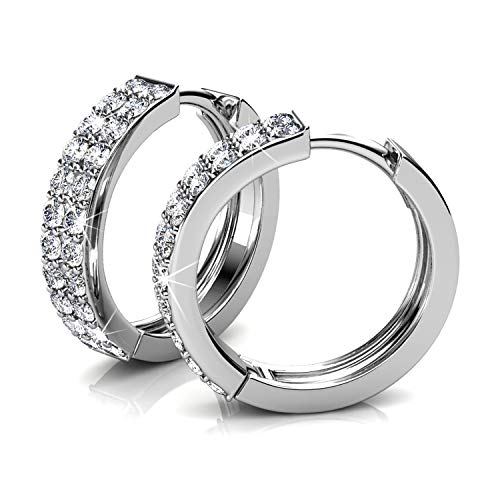 PHENIOTACE Damen Kleine Creolen Ohrringe Pavé Doppelreihen Zirkonia 18 mm (0,7 Zoll) Geschenkbox 603823 von PHENIOTACE