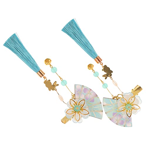 PHENOFICE 2 Stück Japanische Haarspangen mit Blumen und Fächerdesign Quasten und Glocken Kimono Haarschmuck für Damen für Besondere Anlässe und Traditionelle Outfits von PHENOFICE