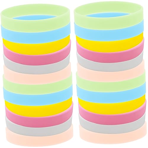 PHENOFICE 24 Stück Leuchtende Silikonarmbänder Nachtleuchtende Gummiarmbänder für Erwachsene für Partys Hochzeiten und Feiern in Verschiedenen Farben Grün Orange Gelb von PHENOFICE