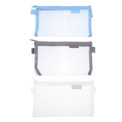 PHENOFICE 3stücke Transparentes Mesh Federmäppchen Mit Reißverschluss Praktische Aufbewahrungstaschen Für Stifte Und Bürobedarf Für Schüler Und Lehrer Blau Weiß von PHENOFICE