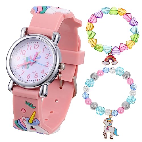 PHENOFICE Einhorn Armband Uhr Satz Für Mädchen Quarz Uhr Mit Einhorn Anhänger Perlen Armbänder in Regenbogen Farben Für Kinder Niedliches Schmuck Satz Für Partys Und Alltag von PHENOFICE