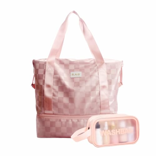 PHEVOS Reise-Reisetasche, faltbare Sporttasche, leichte Wochenend-Übernachtungstasche mit Nassfach und Schuhfach für Damen und Herren, Pink, 39*22*38cm, Reise Turnbeutel von PHEVOS