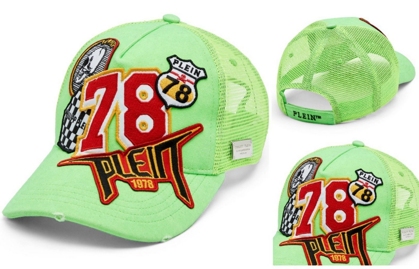 PHILIPP PLEIN Baseball Cap Philipp Plein Logo Patch Neon Baseballcap Hut Baseball Cap Kappe Hat M von PHILIPP PLEIN