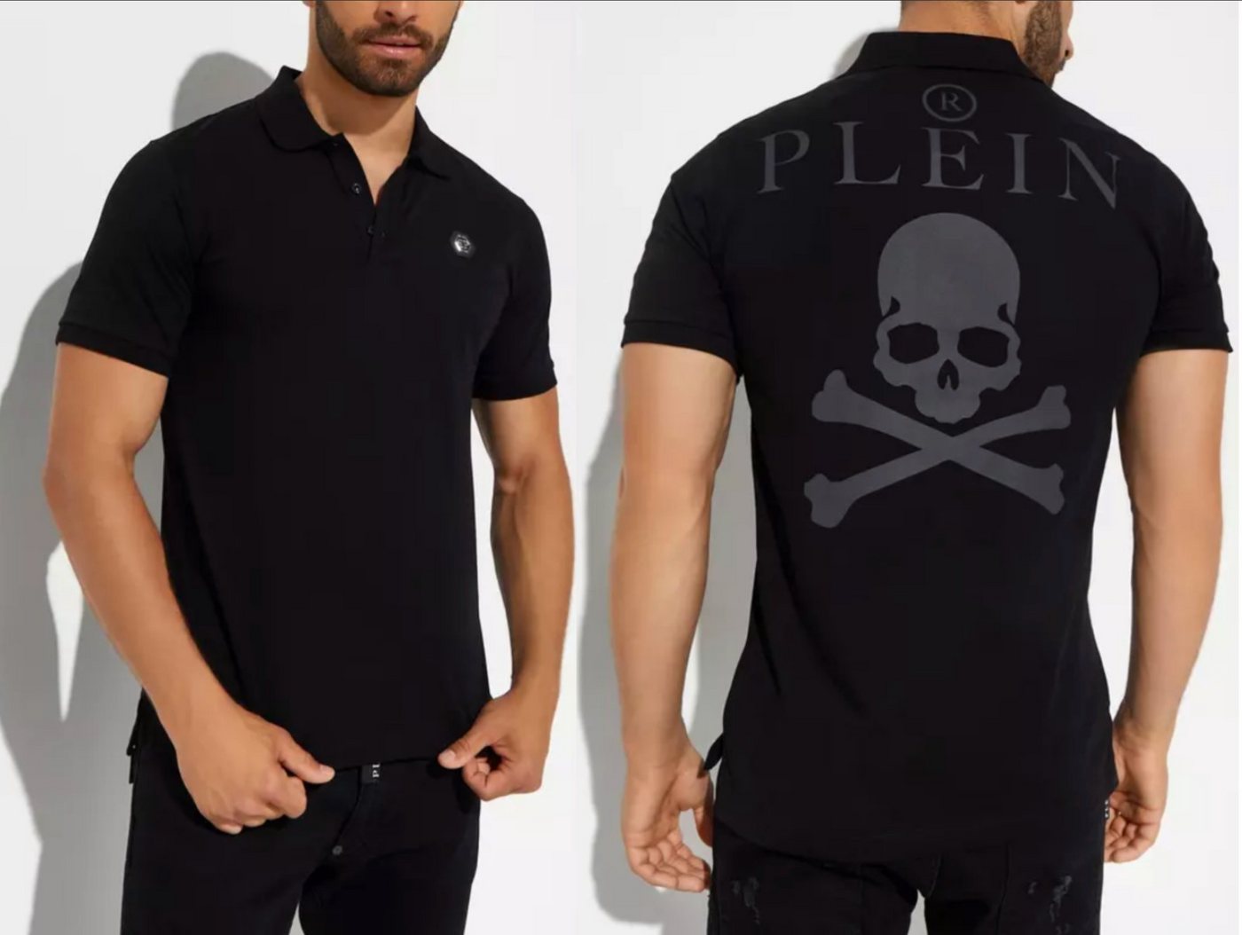 PHILIPP PLEIN Poloshirt PHILIPP PLEIN Polo Shirt Polohemd Leather PP Hexagon Patch Hemd T-shir von PHILIPP PLEIN