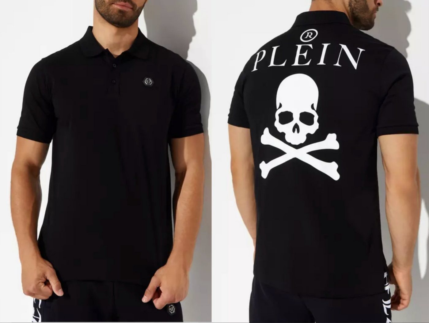 PHILIPP PLEIN Poloshirt PHILIPP PLEIN Polo Shirt Polohemd Leather PP Hexagon Patch Hemd T-shir von PHILIPP PLEIN