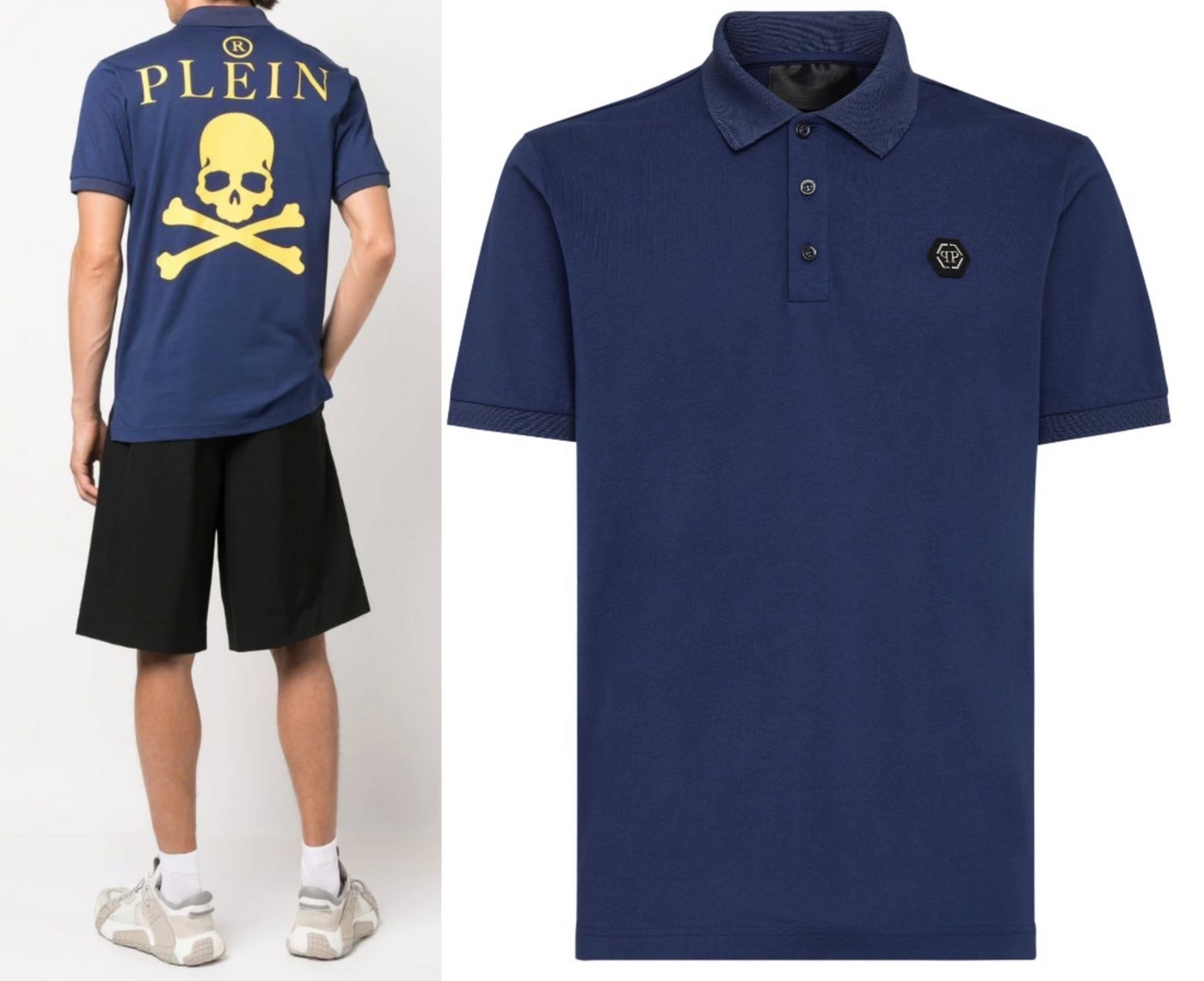 PHILIPP PLEIN Poloshirt PHILIPP PLEIN Polo Shirt Polohemd Leather PP Hexagon Patch Hemd T-shir von PHILIPP PLEIN