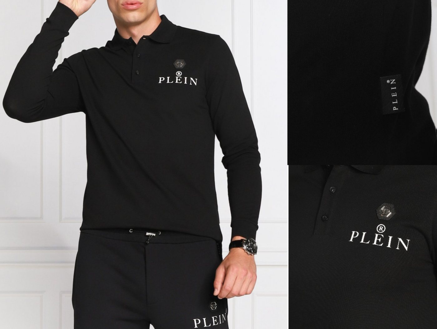 PHILIPP PLEIN Poloshirt PHILIPP PLEIN Skull Polo Shirt Polohemd Leather PP Hexagon Patch Hemd von PHILIPP PLEIN