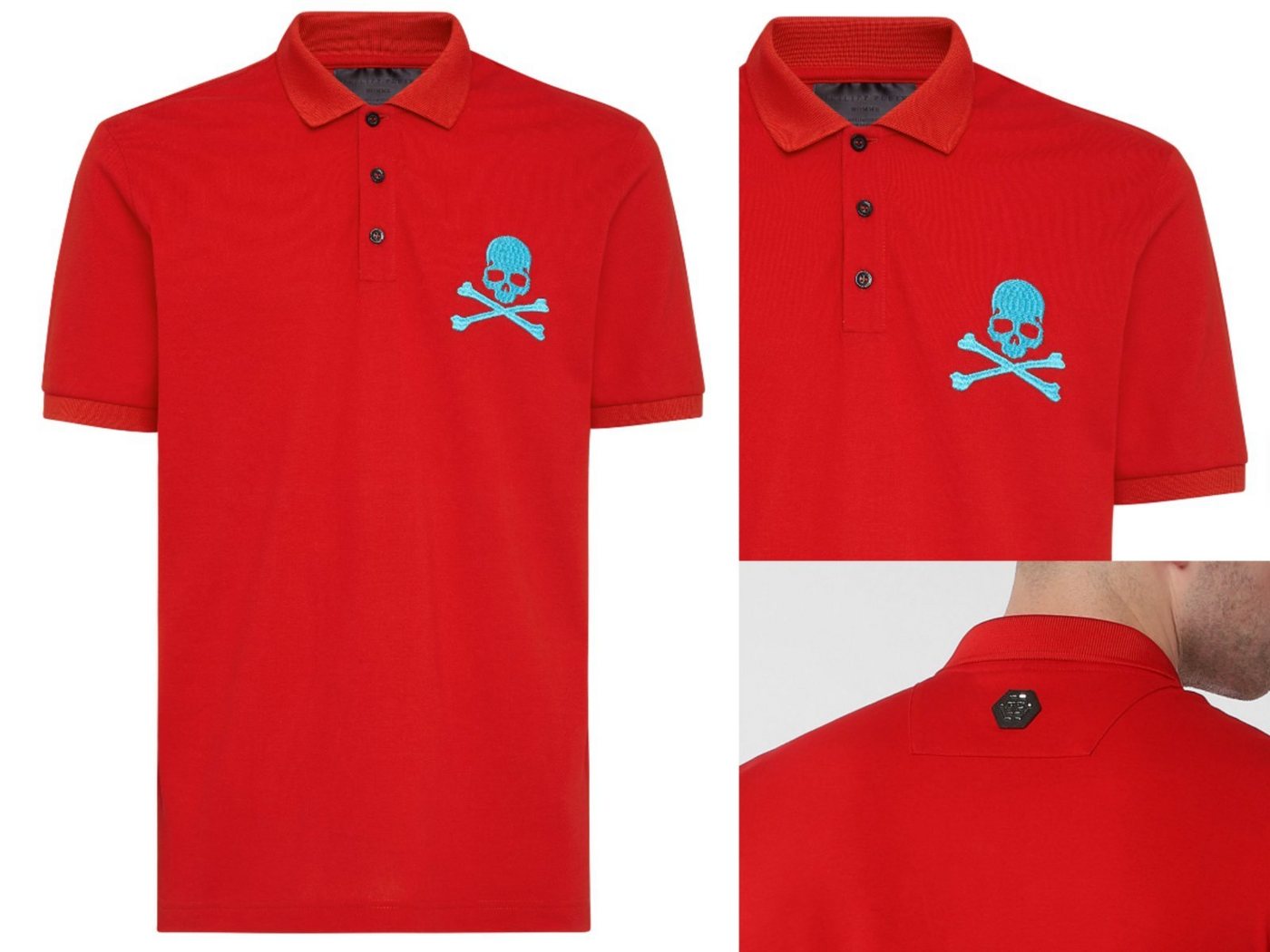 PHILIPP PLEIN Poloshirt PHILIPP PLEIN Skull Polo Shirt Polohemd Leather PP Hexagon Patch Hemd von PHILIPP PLEIN