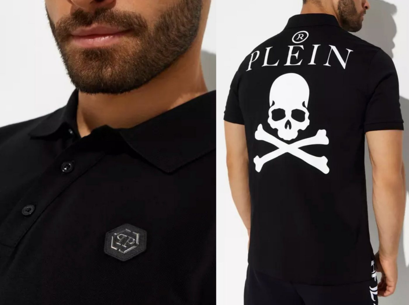 PHILIPP PLEIN Poloshirt PHILIPP PLEIN Skull Polo Shirt Polohemd Leather PP Hexagon Patch Hemd von PHILIPP PLEIN