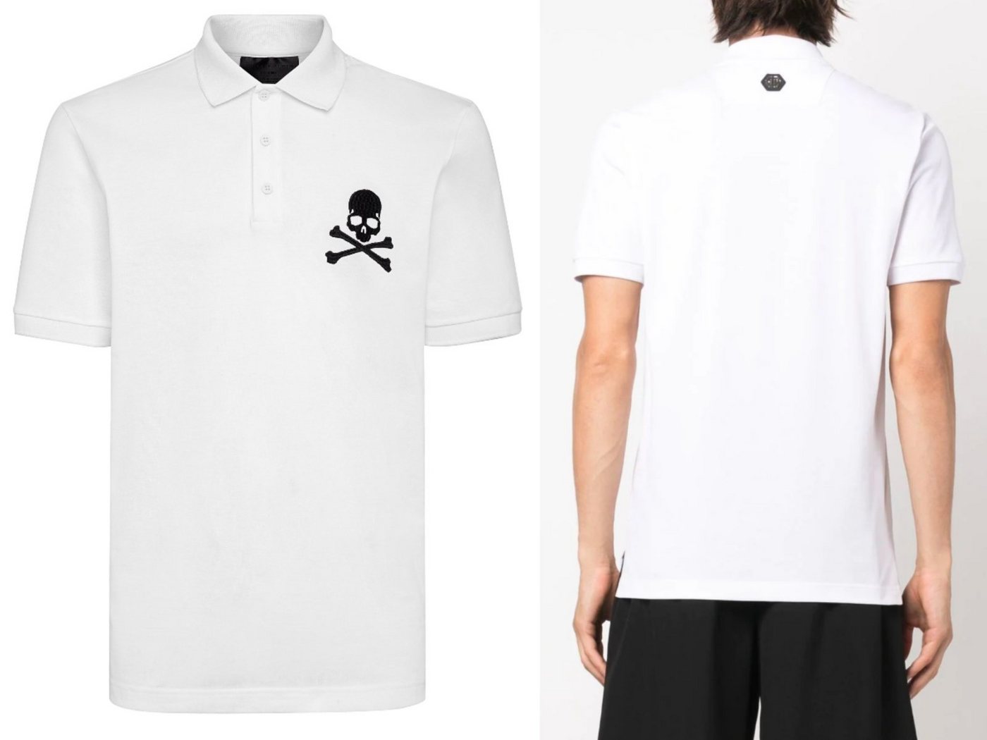 PHILIPP PLEIN Poloshirt PHILIPP PLEIN Skull Polo Shirt Polohemd Leather PP Hexagon Patch Hemd von PHILIPP PLEIN