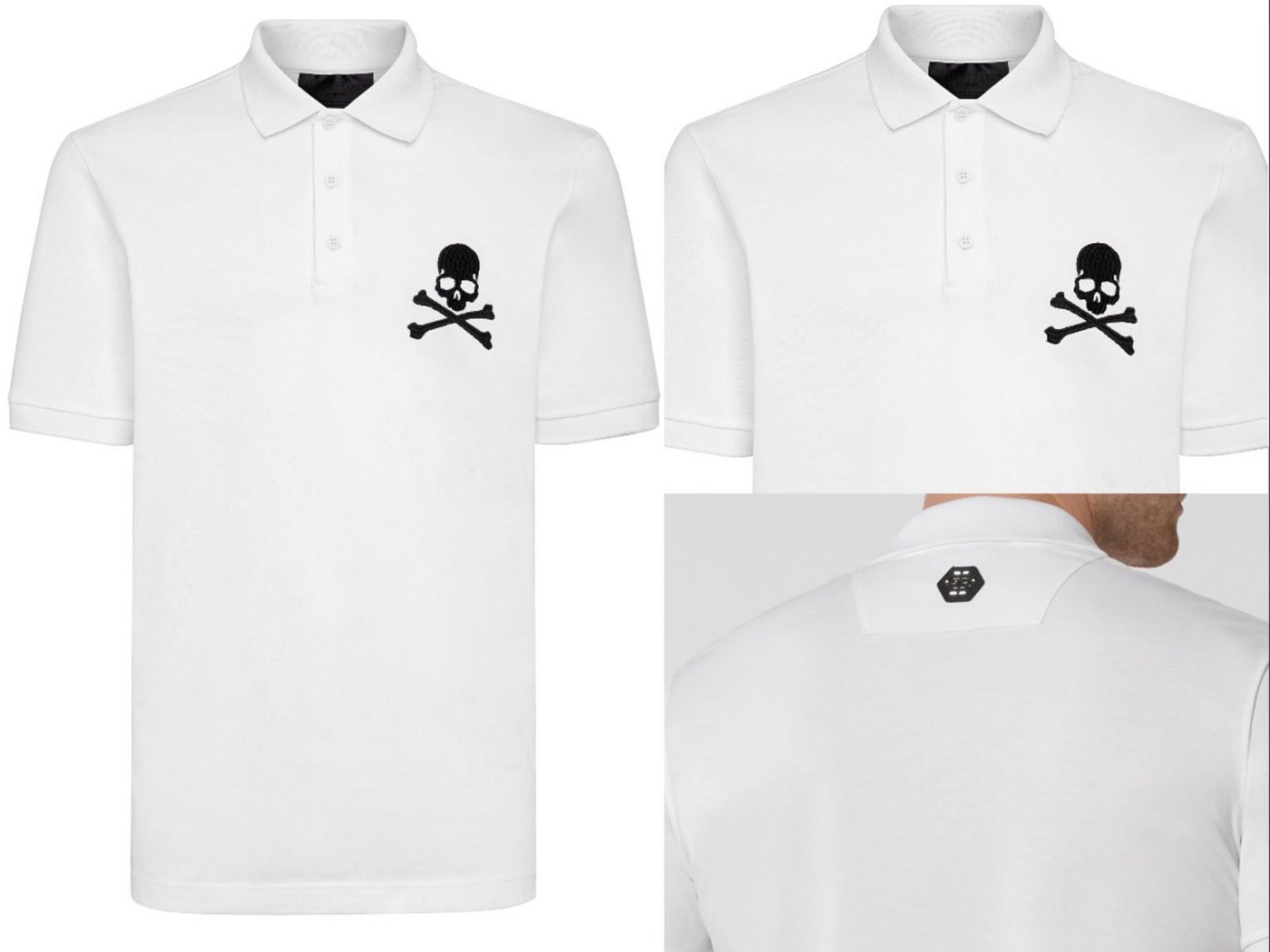 PHILIPP PLEIN Poloshirt PHILIPP PLEIN Skull Polo Shirt Polohemd Leather PP Hexagon Patch Hemd von PHILIPP PLEIN