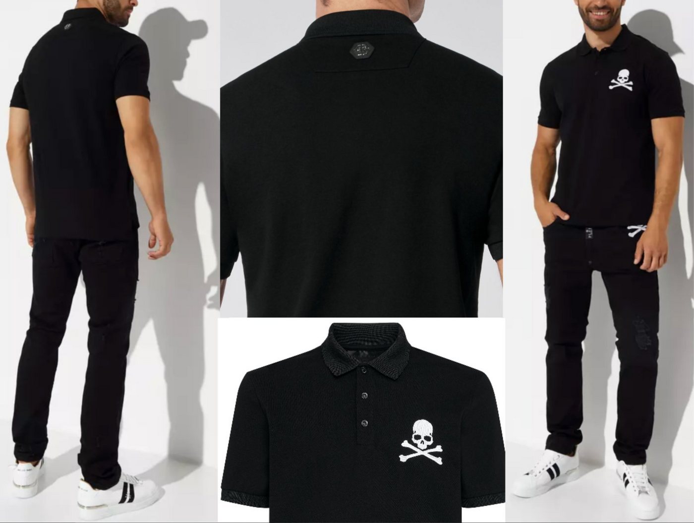 PHILIPP PLEIN Poloshirt PHILIPP PLEIN Skull Polo Shirt Polohemd Leather PP Hexagon Patch Hemd von PHILIPP PLEIN