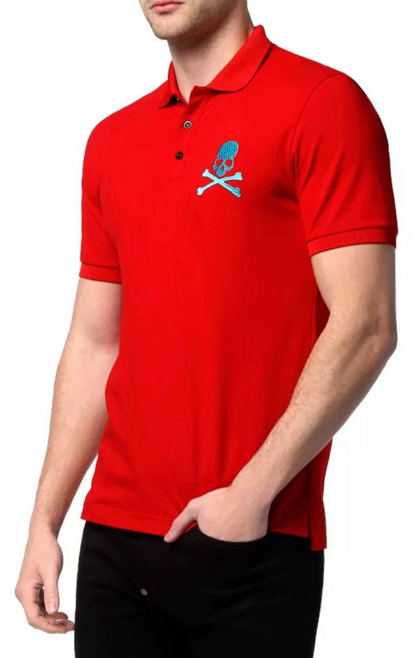 PHILIPP PLEIN Poloshirt Polohemd mit Leder-Patch und PP Hexagon Leder-Patch mit PP Hexagon, Gesticktes Skull&Bones-Logo von PHILIPP PLEIN