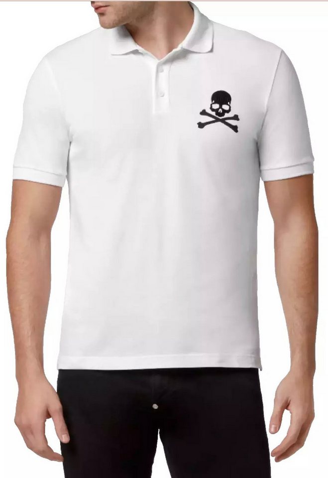 PHILIPP PLEIN Poloshirt Polohemd mit Leder-Patch und PP Hexagon Leder-Patch mit PP Hexagon, Gesticktes Skull&Bones-Logo von PHILIPP PLEIN
