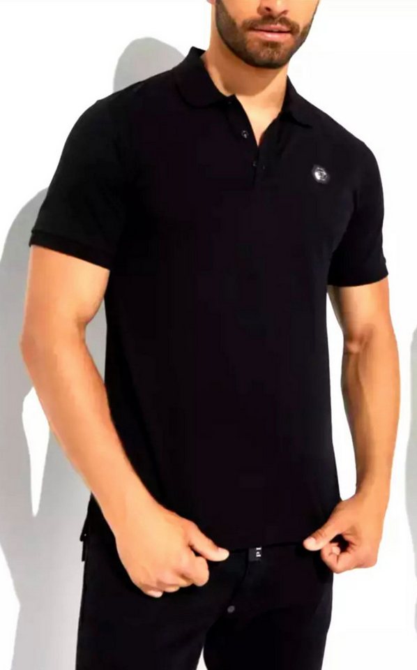 PHILIPP PLEIN Poloshirt Polohemd mit PP Hexagon Patch und Skull&Bones Logo Slim fit Gerippter Kragen und Bündchen, Asymmetrischer Saum von PHILIPP PLEIN