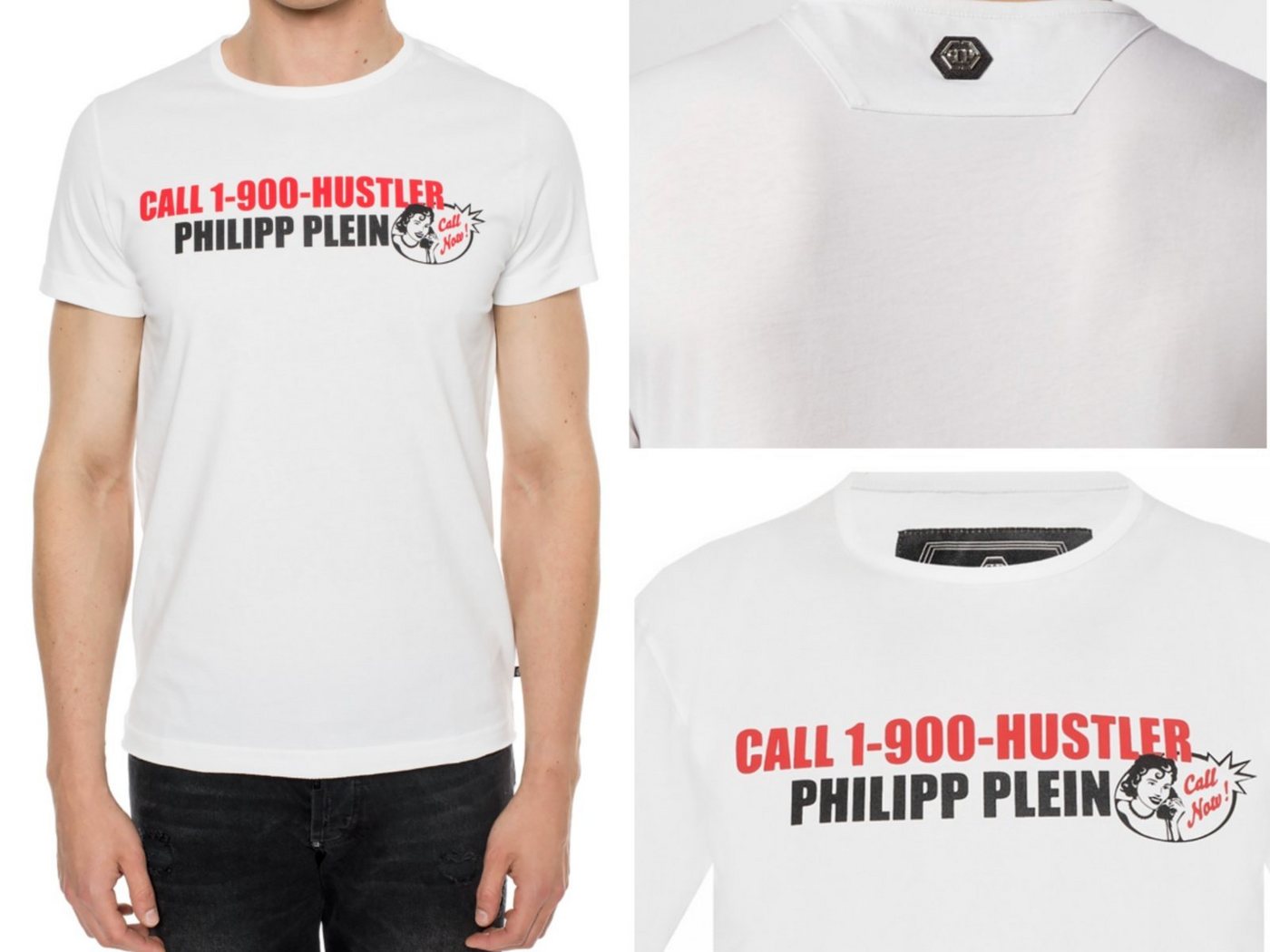 PHILIPP PLEIN T-Shirt Philipp Plein Platinium Cut CALL HUSTLER Logo Shirt Round Neck T-Shirt von PHILIPP PLEIN